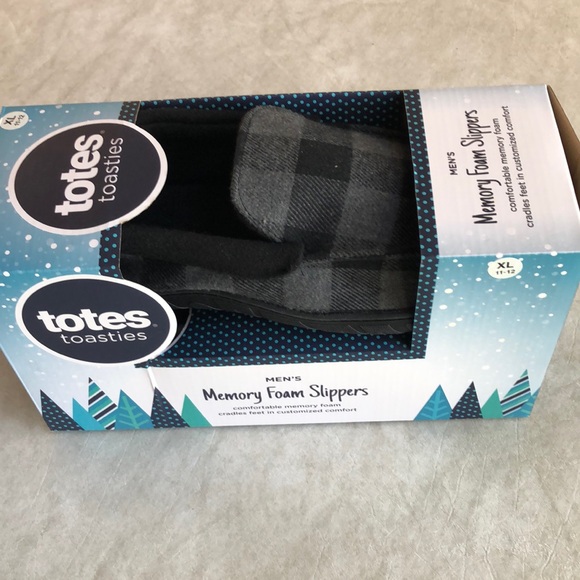 Totes Men’s Black Gray Plaid Memory Foam Slippers Size M (8-9) and XL (11-12) - Picture 9 of 11